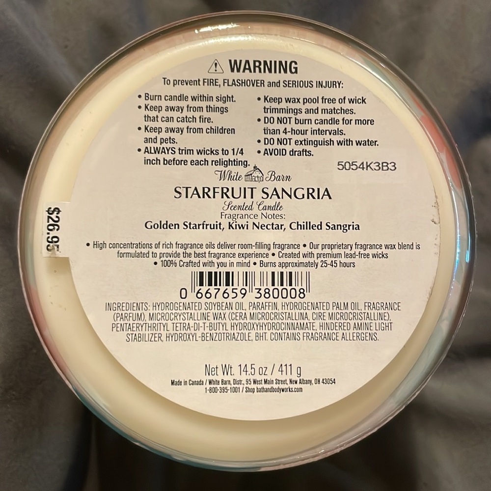 White Barn Starfruit Sangria 3 wick candle - Picture 4 of 4